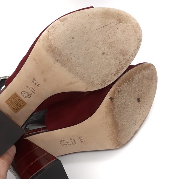 M. Gemi Stagione Burgundy Croc Embossed Suede Ankle Strap Heels SZ 37.5 - Picture 9 of 11